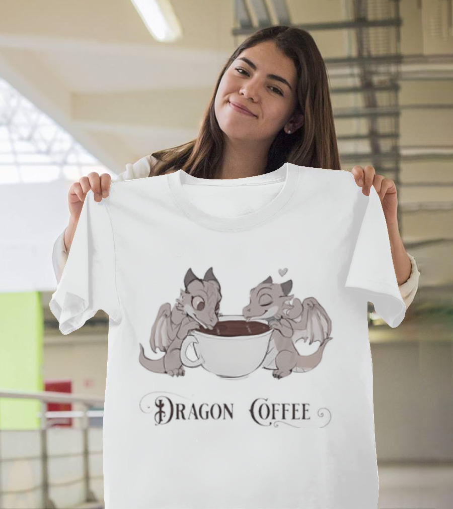 Syphon Brewed Dragon Coffee Fantasy Art Dual Dragons Cup T-Shirt