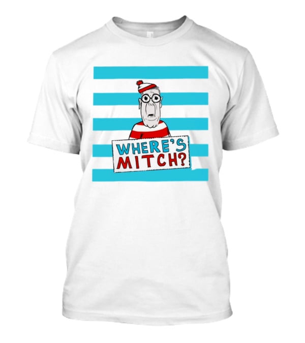 WHERE'S MITCH Striped Sweater Glasses Red Hat Humor T-Shirt