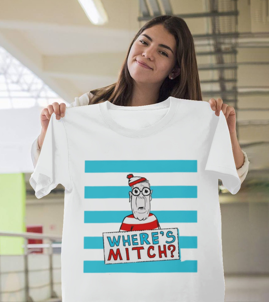 WHERE'S MITCH Striped Sweater Glasses Red Hat Humor T-Shirt
