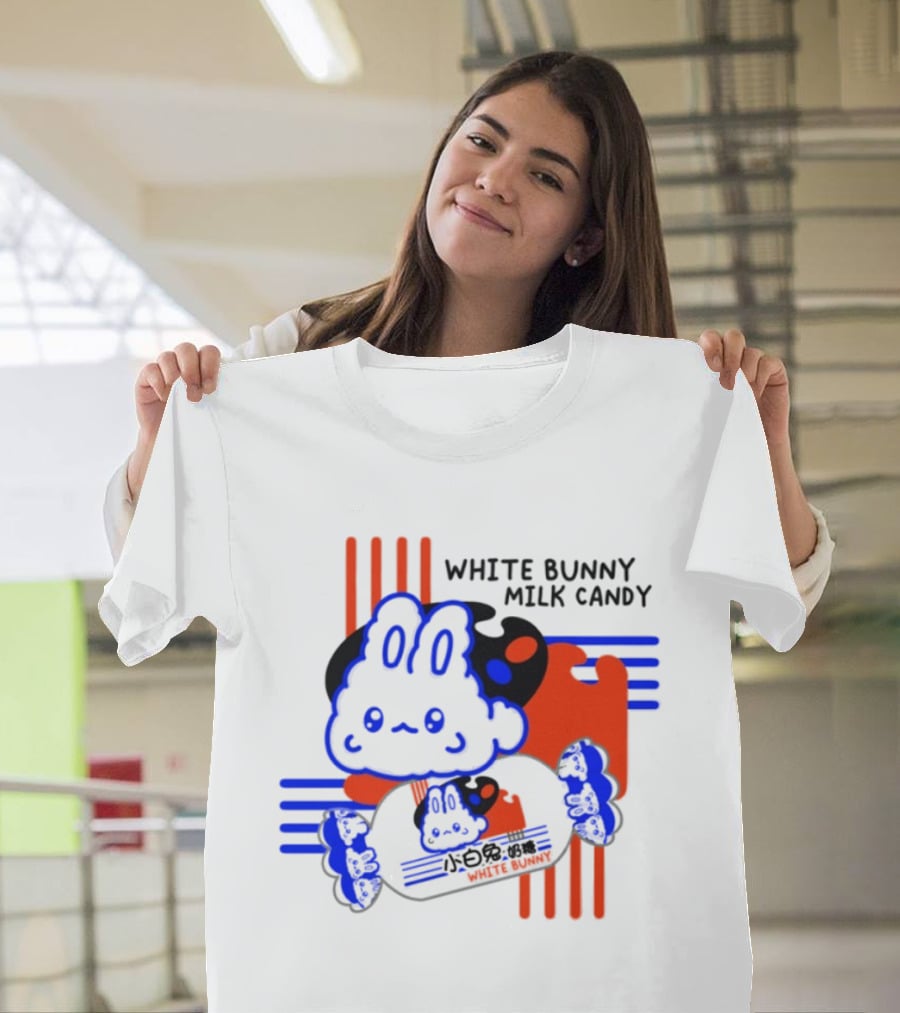 White Bunny Milk Candy Kawaii Asian Snacks Cute Blue Japanese T-Shirt
