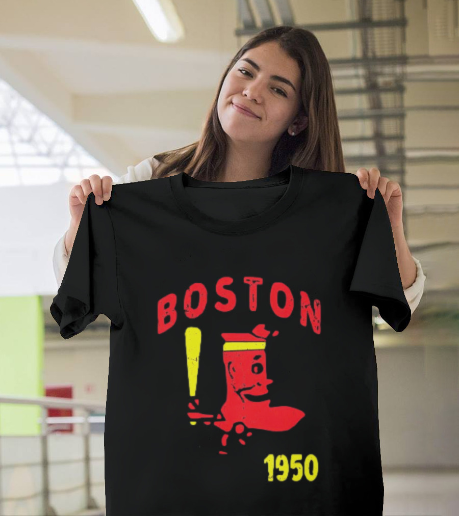 Boston 1950 Baseball Player Boot And Bat T-Shirt