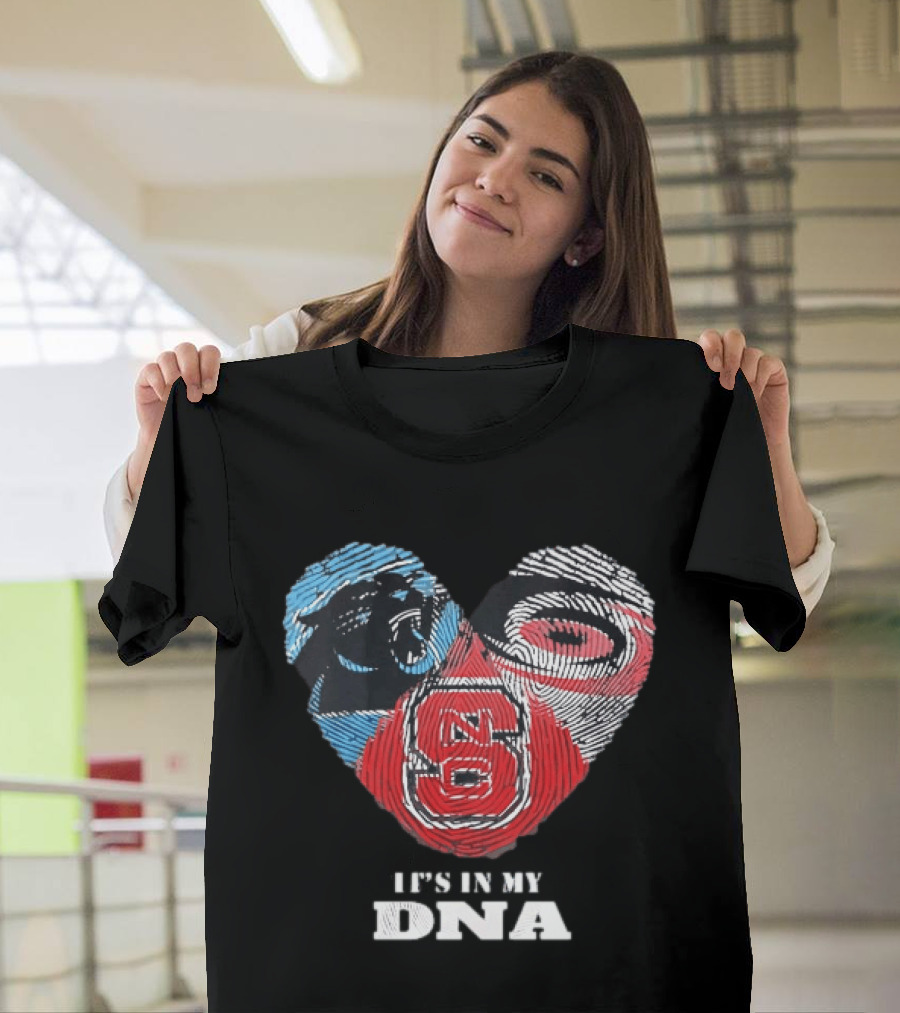 Carolina Panthers NC State Wolfpack It's In My DNA Fingerprint Heart T-Shirt