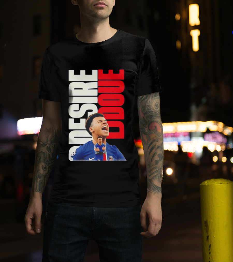 Désiré Doué Celebrating PSG Paris Saint Germain Player T-Shirt