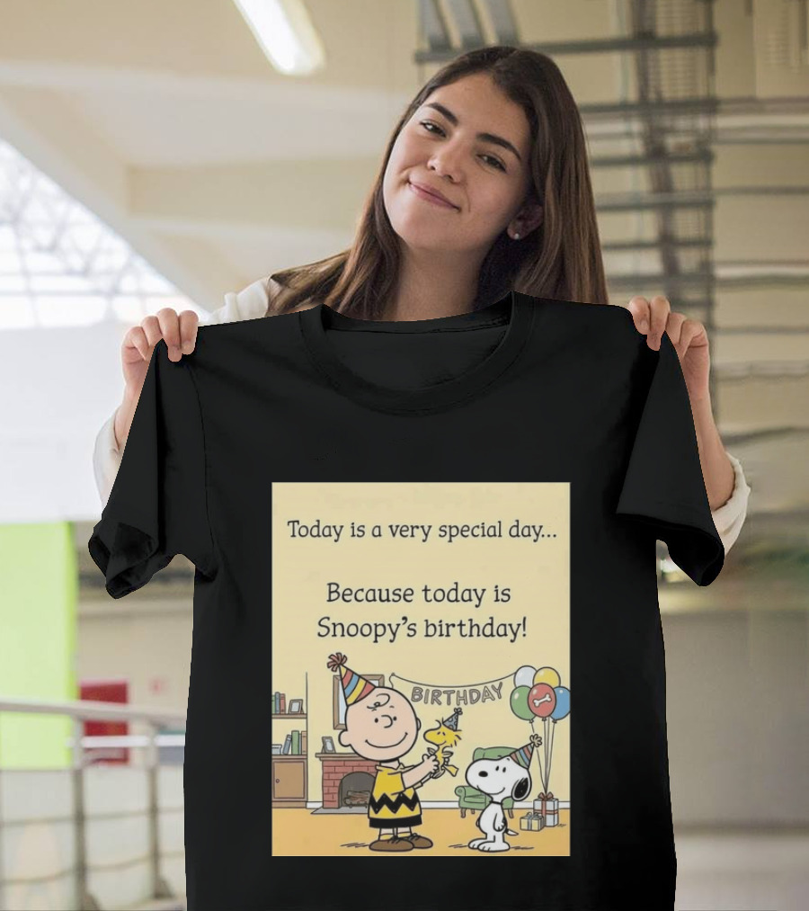 Celebrate Snoopy's Birthday With Charlie Brown And Woodstock In Party Hats And Balloons T-Shirt