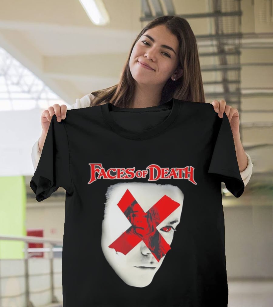Faces Of Death Horror Movie Red X Iconic Scream Mask T-Shirt