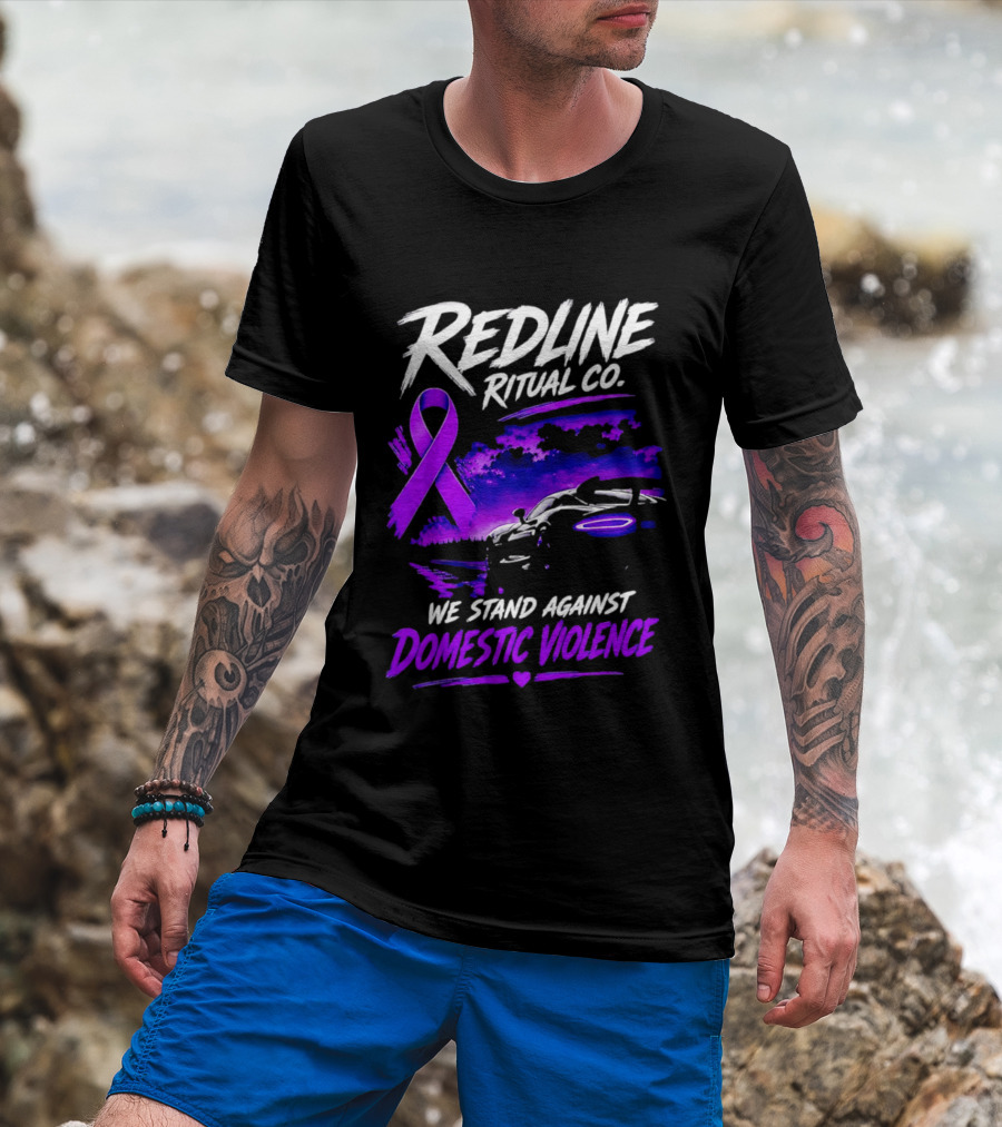 Redline Ritual Co Purple Ribbon We Stand Against Domestic Violence T-Shirt