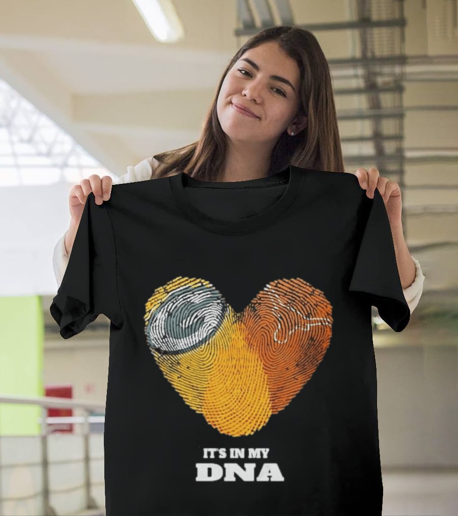 Green Bay Packers Texas Longhorns Heart Shape Fingerprints It's In My DNA T-Shirt