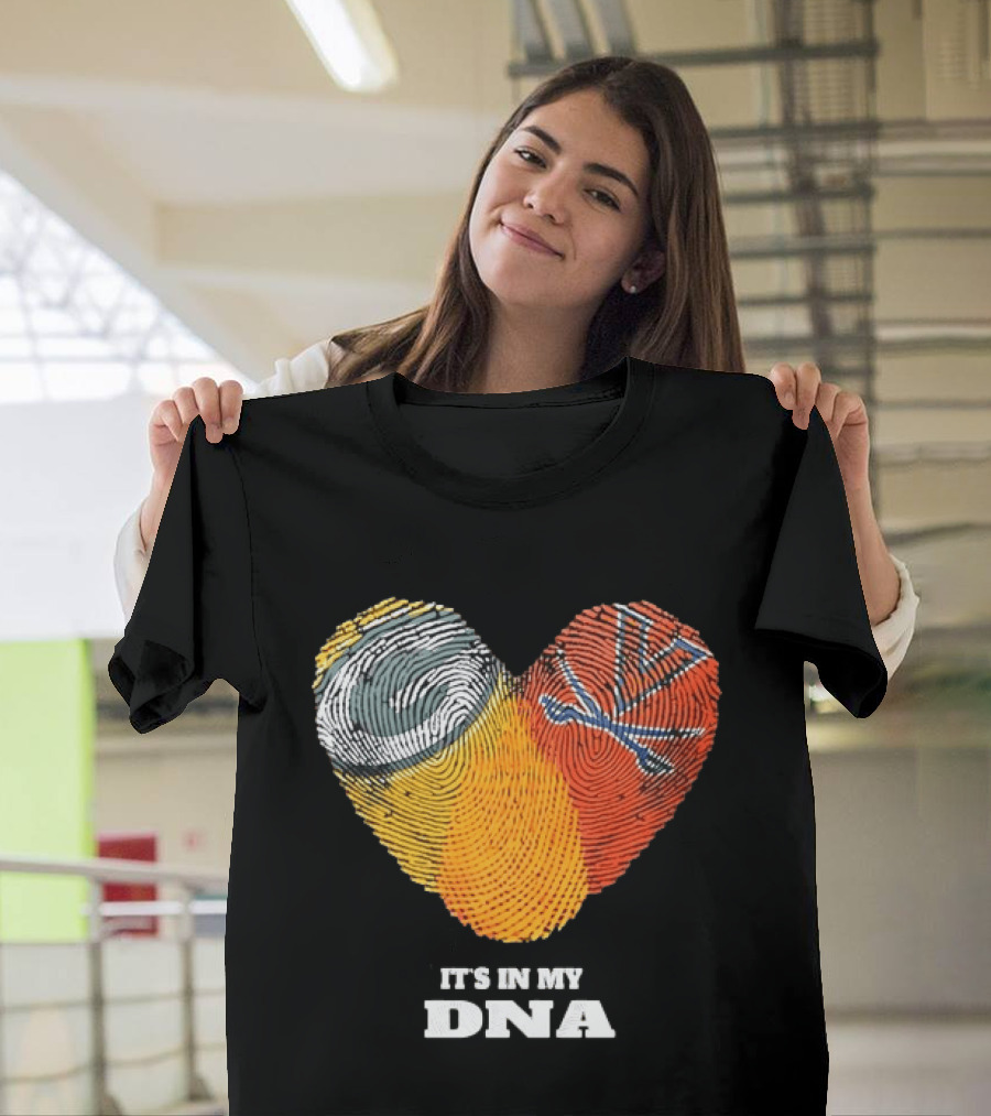 Green Bay Packers Virginia Cavaliers It's In My DNA Heart Fingerprints Love Fans T-Shirt
