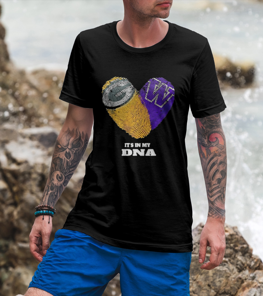 Green Bay Packers Washington Huskies Fingerprint Heart It's In My DNA T-Shirt