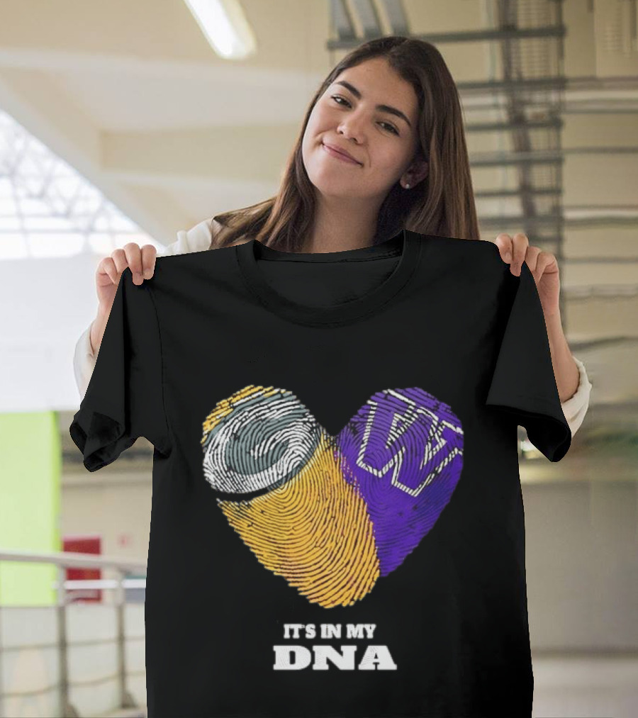 Green Bay Packers Washington Huskies Fingerprint Heart It's In My DNA T-Shirt