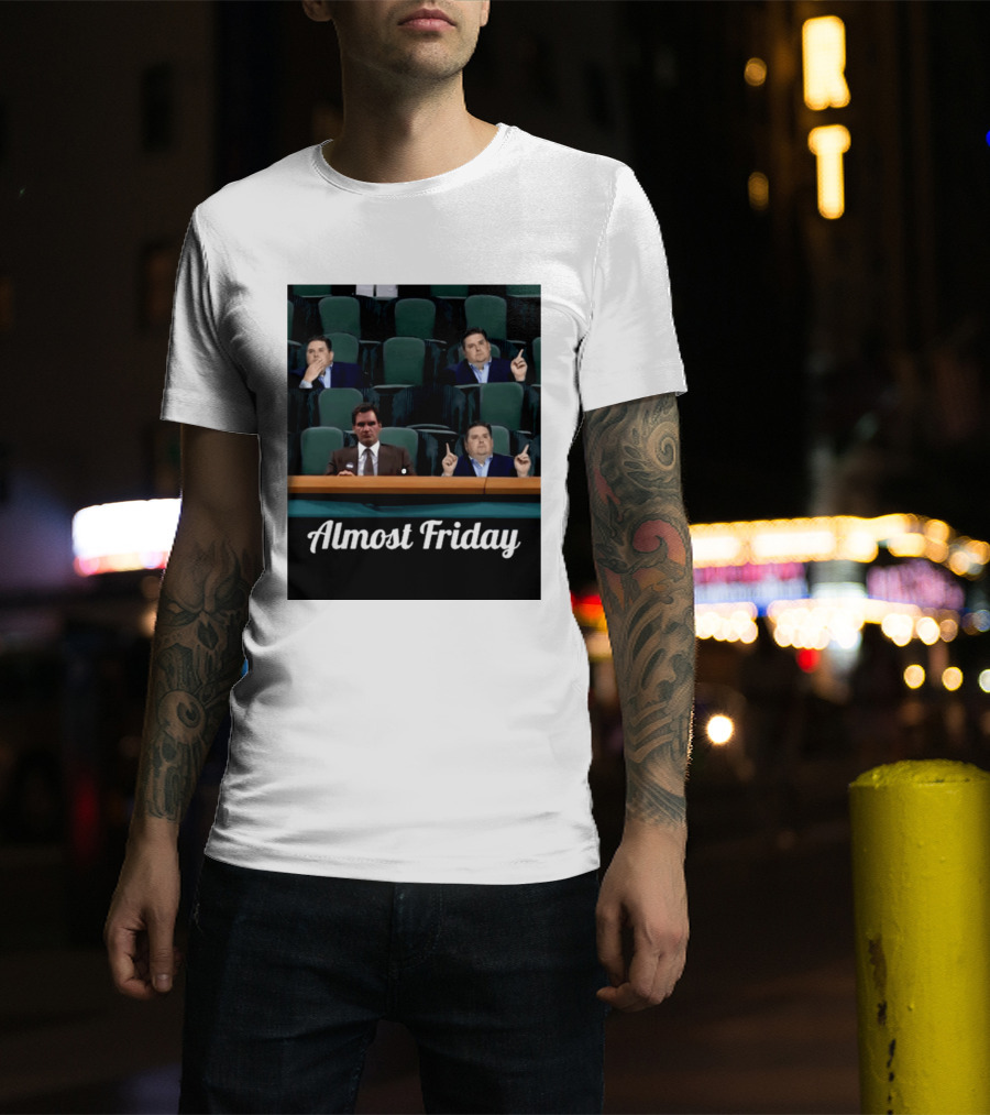 Almost Friday Meme With Roger Federer And Jonah Hill In Audience T-Shirt
