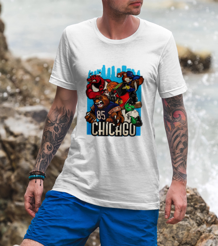 Chicago Bulls Bears Blackhawks Cubs White Sox Sports Team Characters T-Shirt