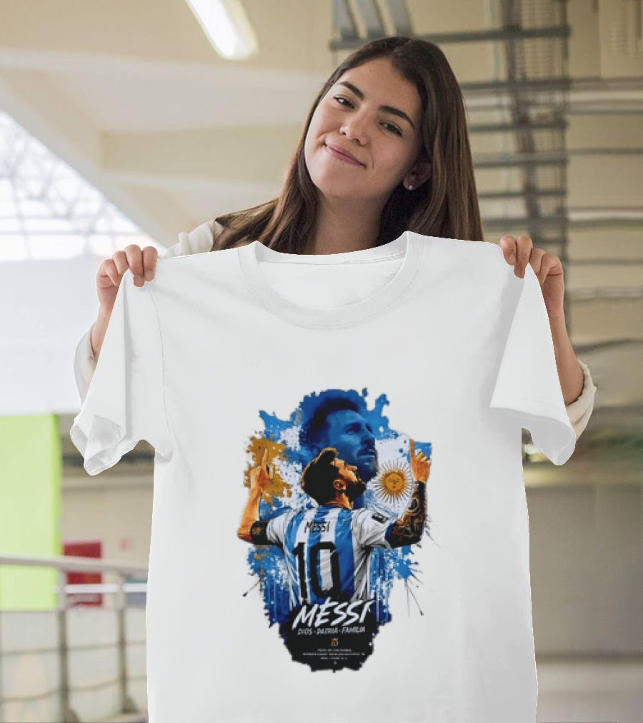 Messi Dios Patria Familia Argentina Football 10 Pointing To The Sky T-Shirt
