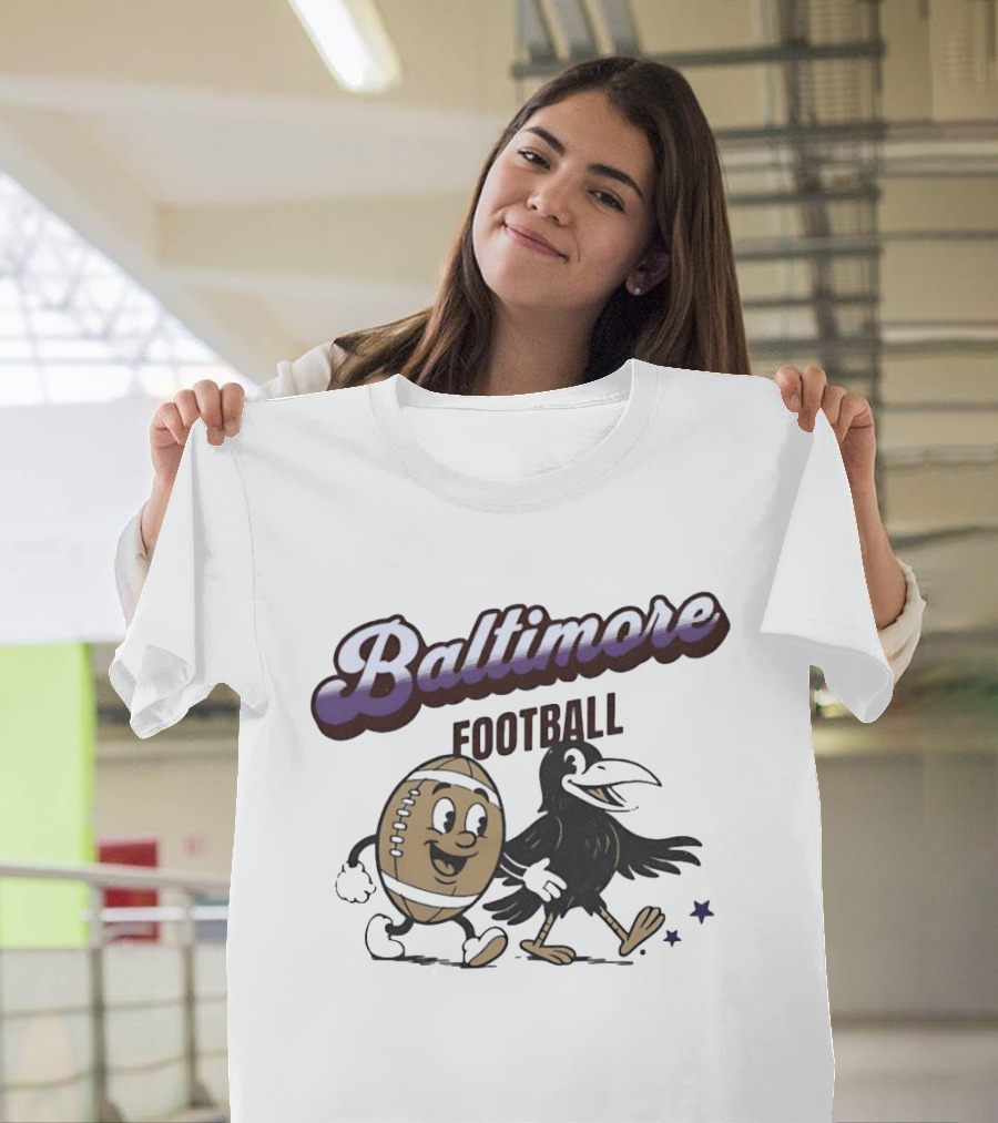 Baltimore Football Raven Walking Team Vintage Cartoon T-Shirt