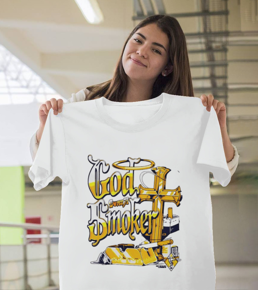 God Loves A Smoker Religious Faith Christian Cross Cigarette Ashtray T-Shirt