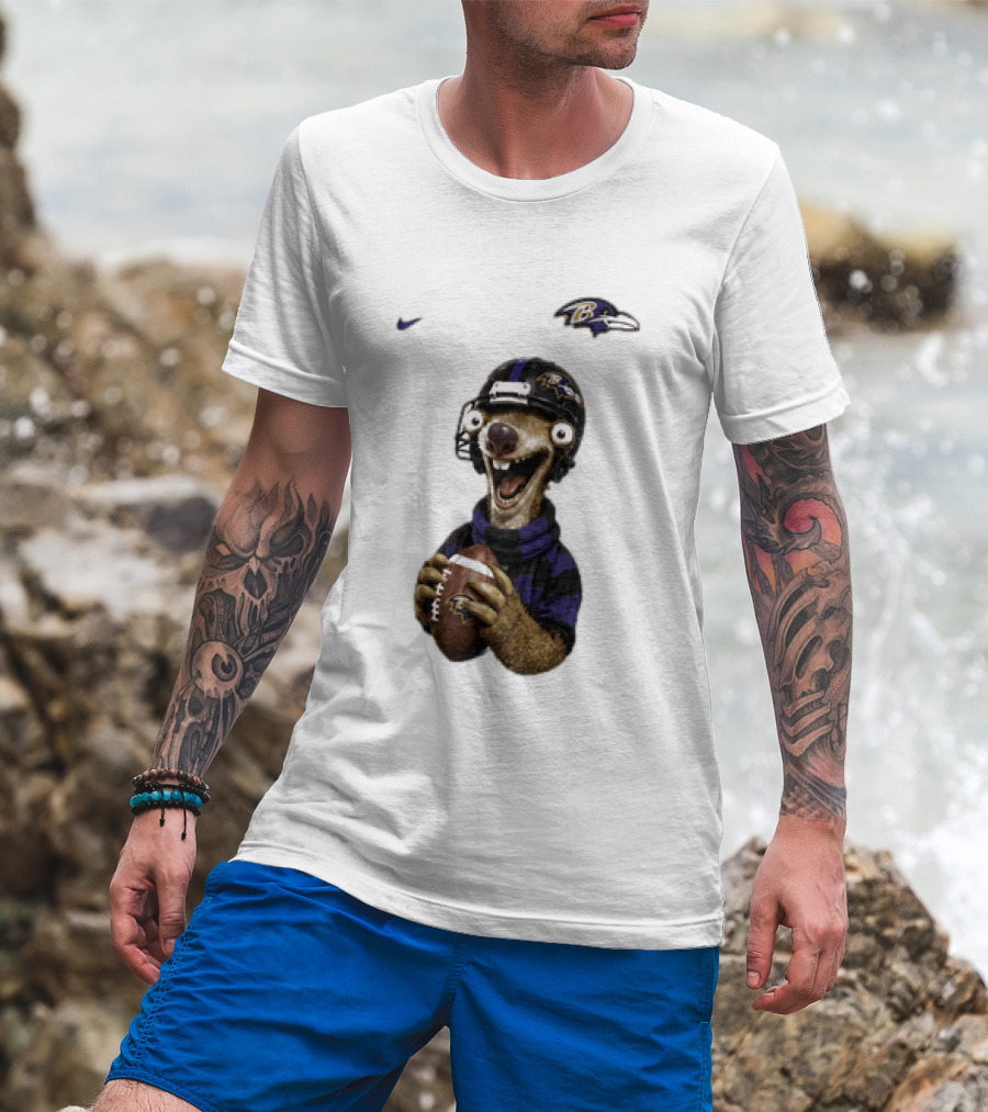 Sid The Sloth Baltimore Ravens Football Helmet And Ball Ravens Fan Gear T-Shirt