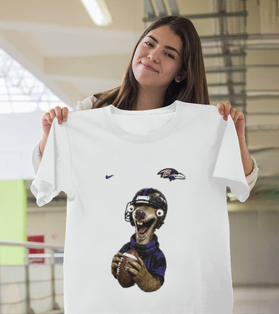 Sid The Sloth Baltimore Ravens Football Helmet And Ball Ravens Fan Gear T-Shirt