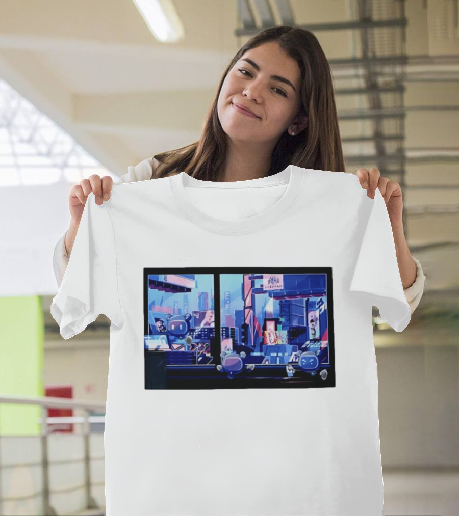 Lit Bot Apts Robots Futuristic City Skyline Pixel T-Shirt