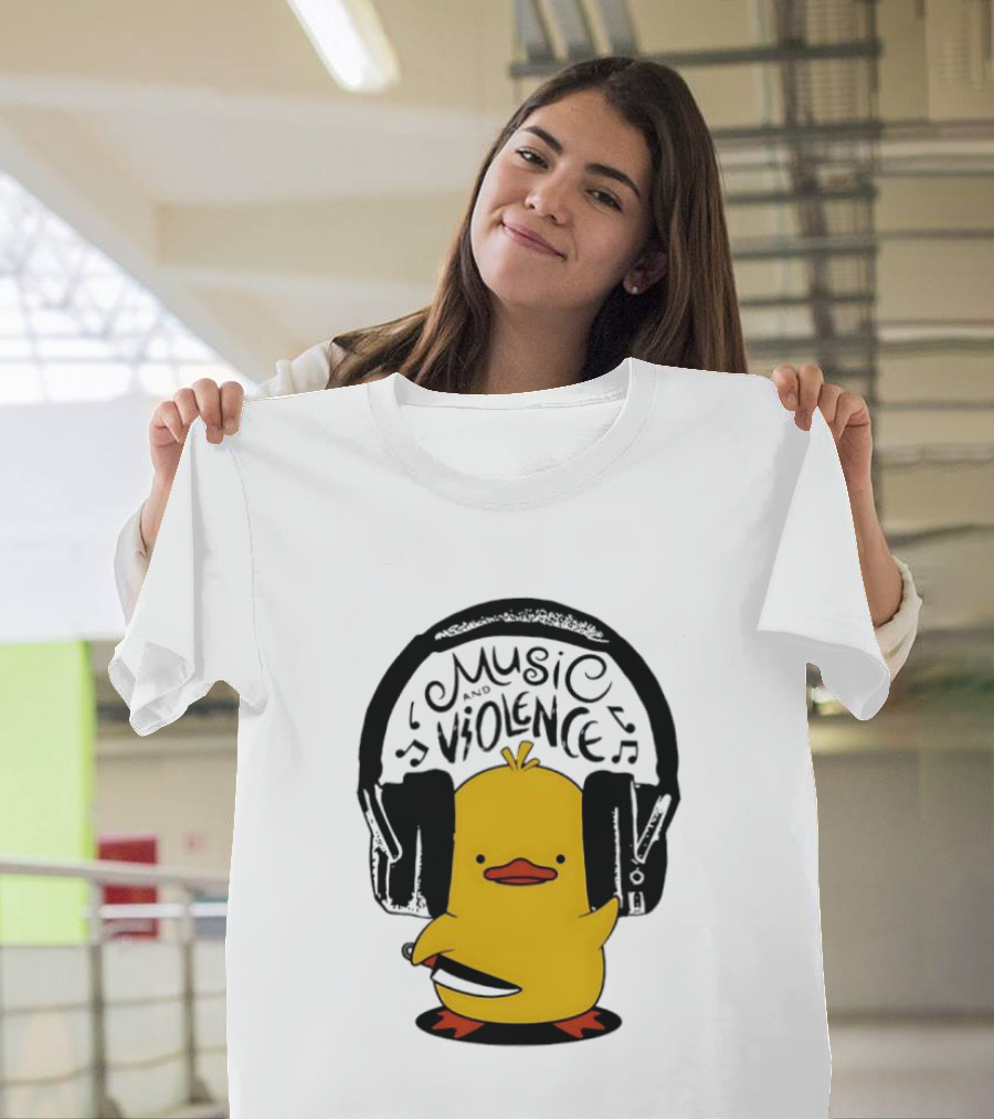 Murder Duck Music And Violence Headphones Knife Animal Bird T-Shirt