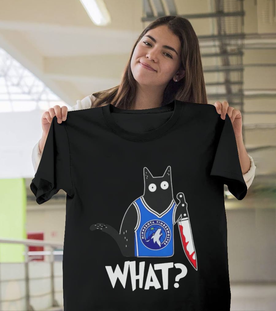 Minnesota Timberwolves Cat With Knife WHAT Halloween T-Shirt