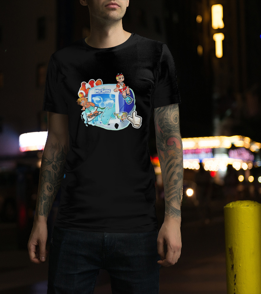MySims Beach Adventure Clownfish Dolphin و Surfing Fun T-Shirt