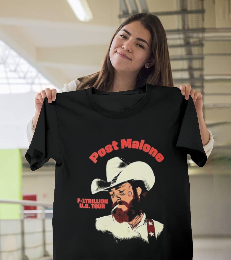 Post Malone F 1 Trillion U.S. Tour Cowboy Hat And Cigarette T-Shirt