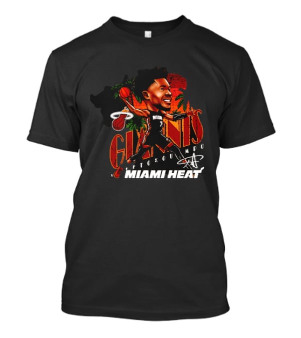 Giannis Antetokounmpo Miami Heat Cartoon Basketball Graphic Palm Trees T-Shirt