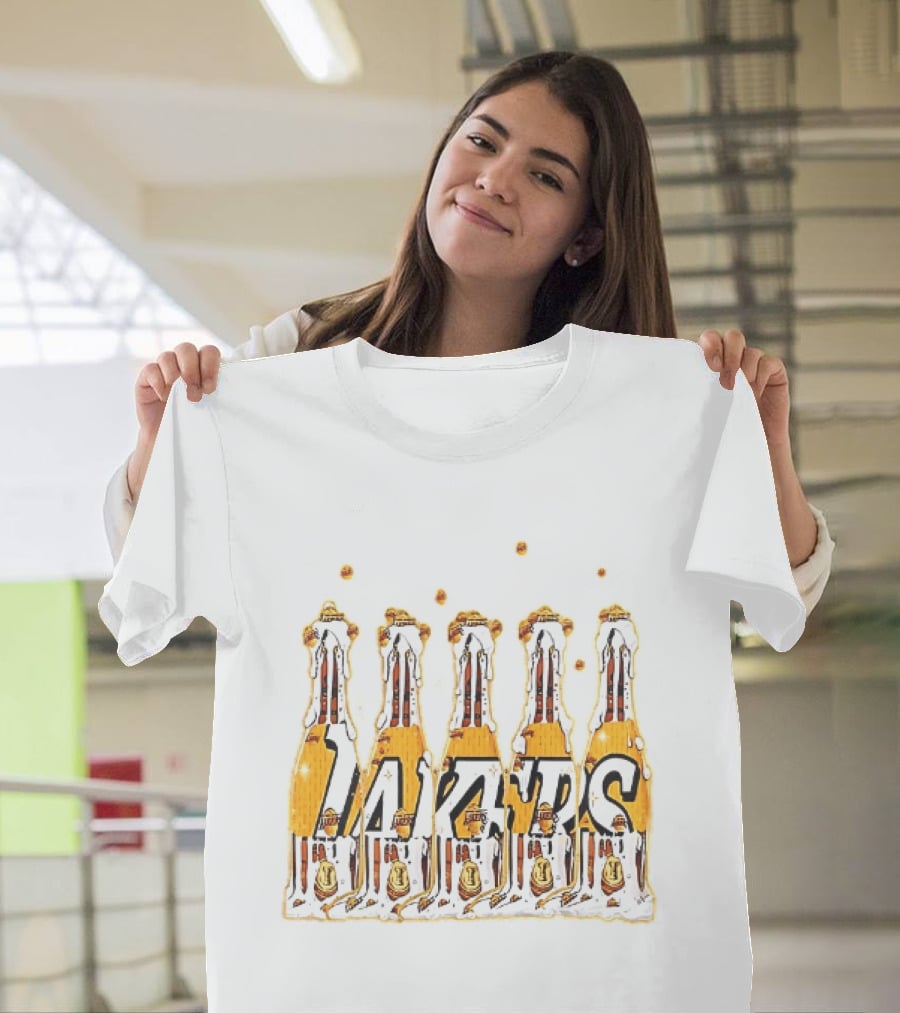 Lakers Champagne Bottle Celebration Popping Bubbles T-Shirt