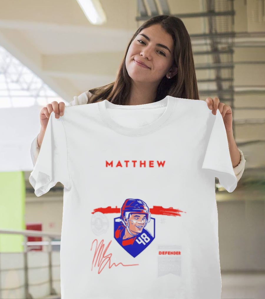 Matthew Schaefer New York Islanders 48 Spotlight Signature Helmets T-Shirt