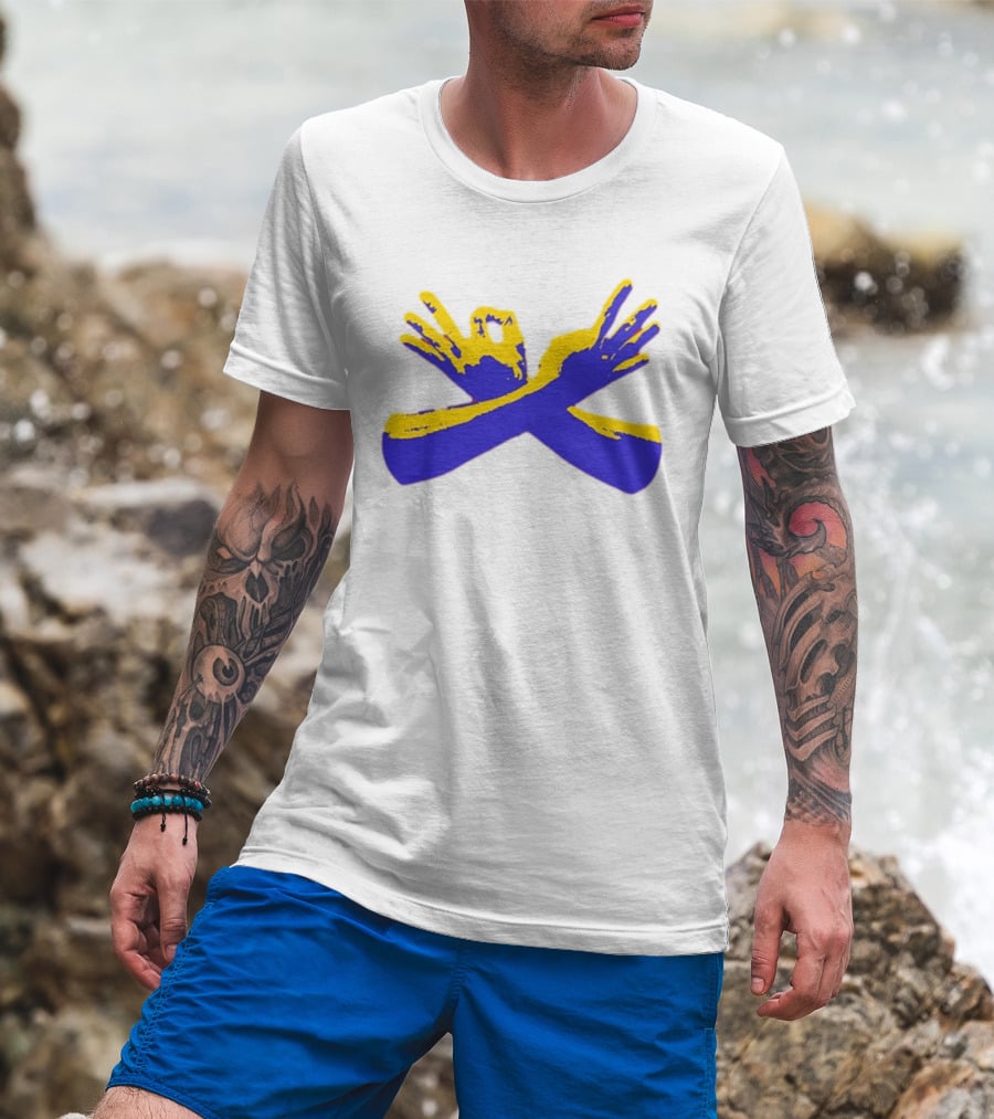 Hand Gesture Okay Yellow Blue Crossed Hands T-Shirt