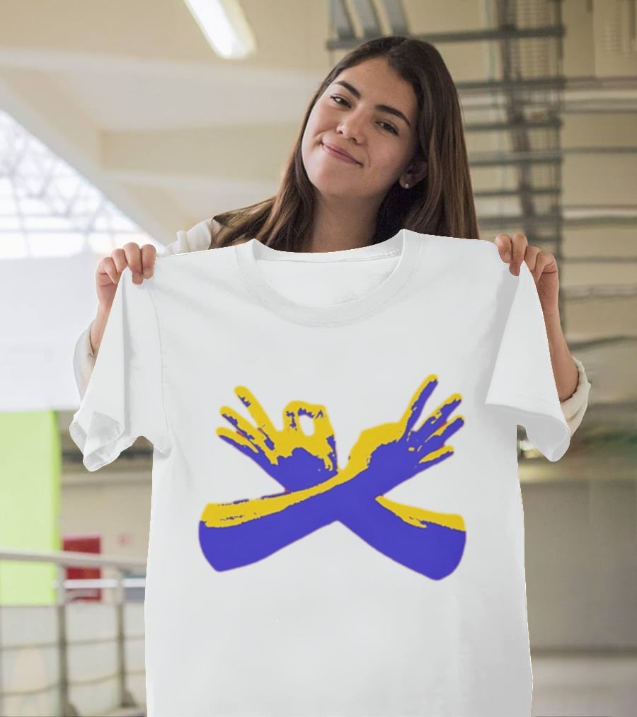 Hand Gesture Okay Yellow Blue Crossed Hands T-Shirt