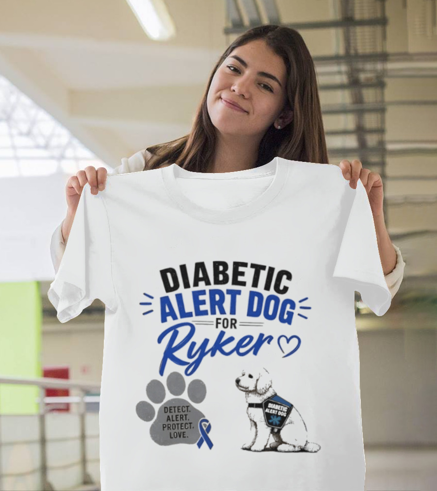 Diabetic Alert Dog Detect Protect Love Ribbon Ryker T-Shirt