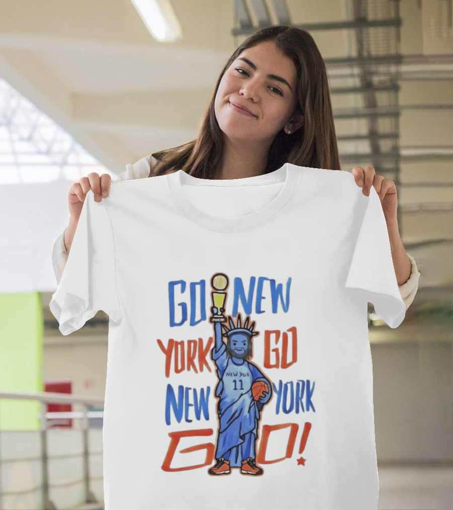 New York Knicks Go New York Go Statue Of Liberty Jalen Brunson Basketball Trophy T-Shirt