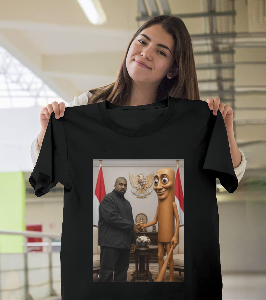 Kanye West And Indonesian Sahur Shaking Hand With Tung Tung Baton In Presidential Setting T-Shirt