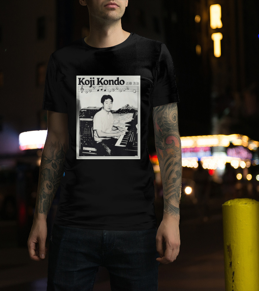 Koji Kondo Iconic Music Composer With Musical Notes And Piano Mastery T-Shirt