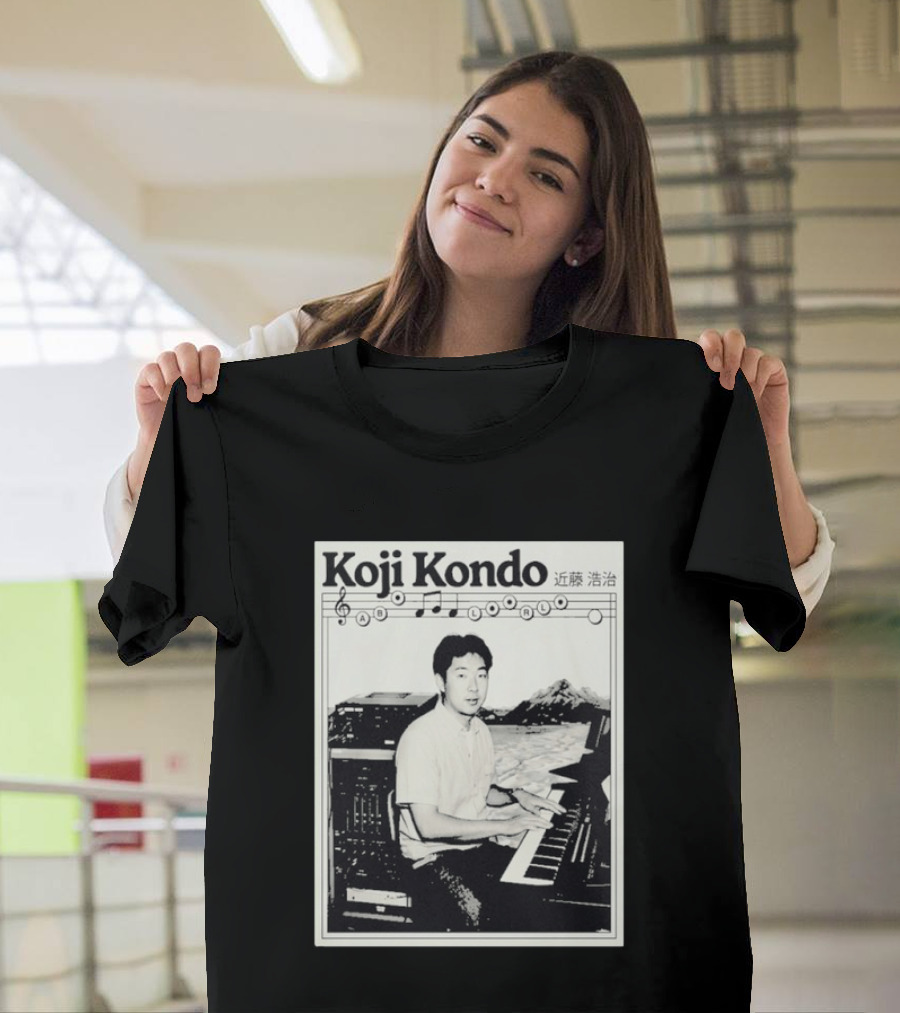 Koji Kondo Iconic Music Composer With Musical Notes And Piano Mastery T-Shirt