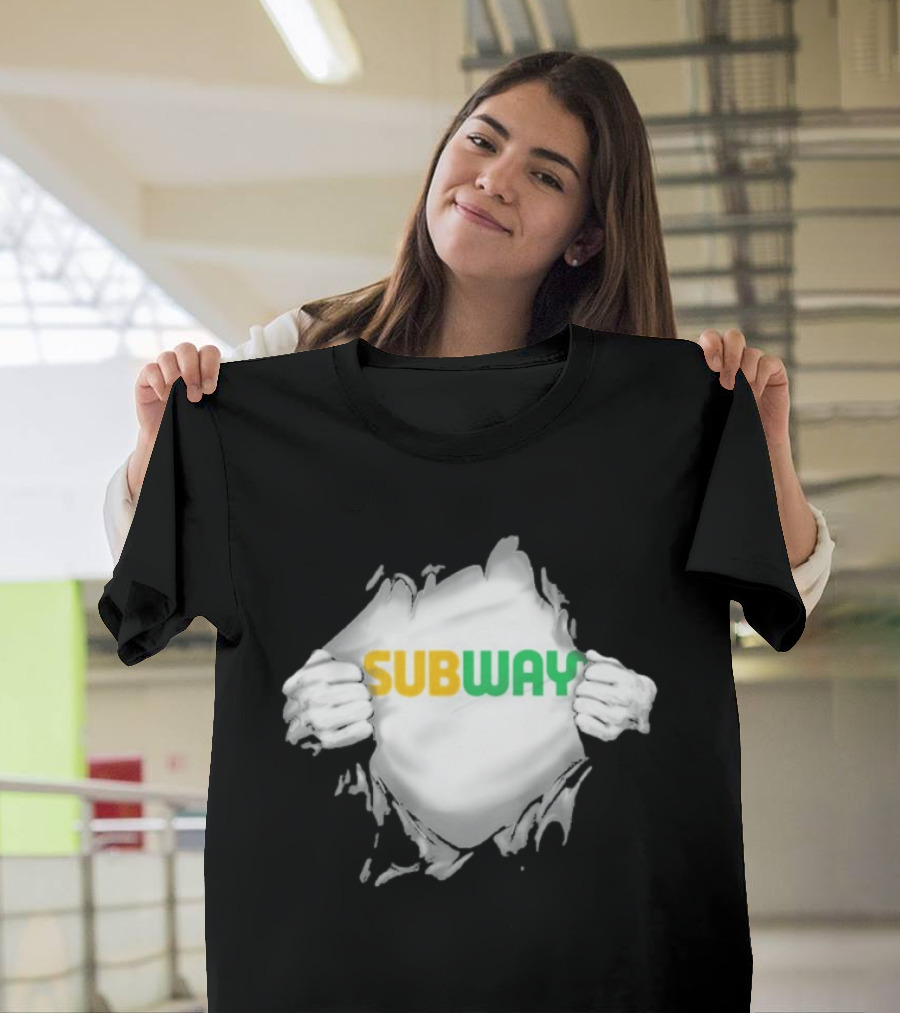 Subway Ripped Chest Superhero Torn Effect Employee Branding T-Shirt