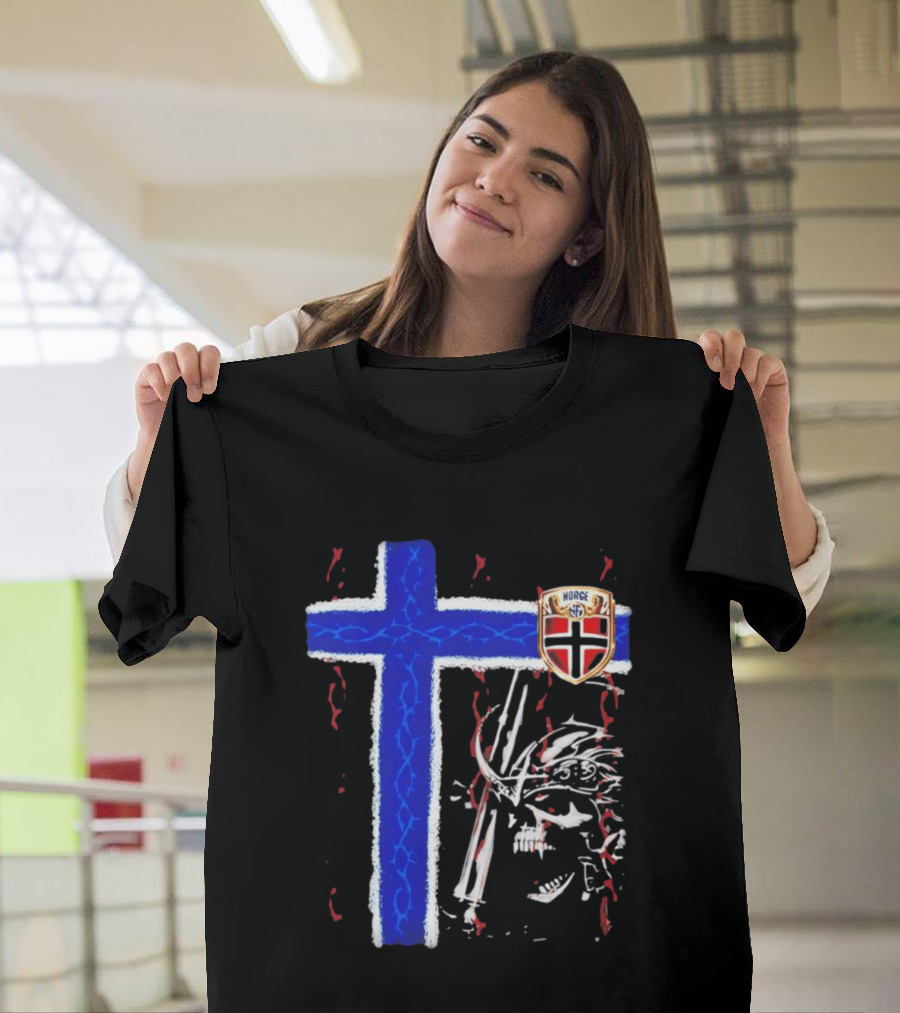 Norge Shield Cross Skull Warrior Norwegian Patriot Nordic T-Shirt