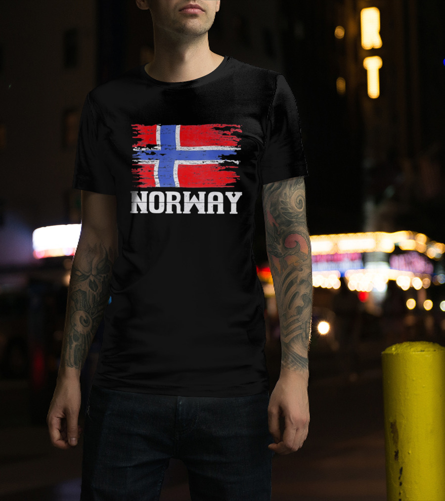 Norway Distressed Nordic Heritage Grunge Aesthetic Flag T-Shirt