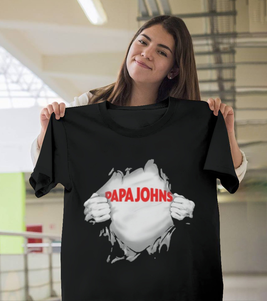 Papa Johns Ripped Chest Superhero Torn Employee T-Shirt