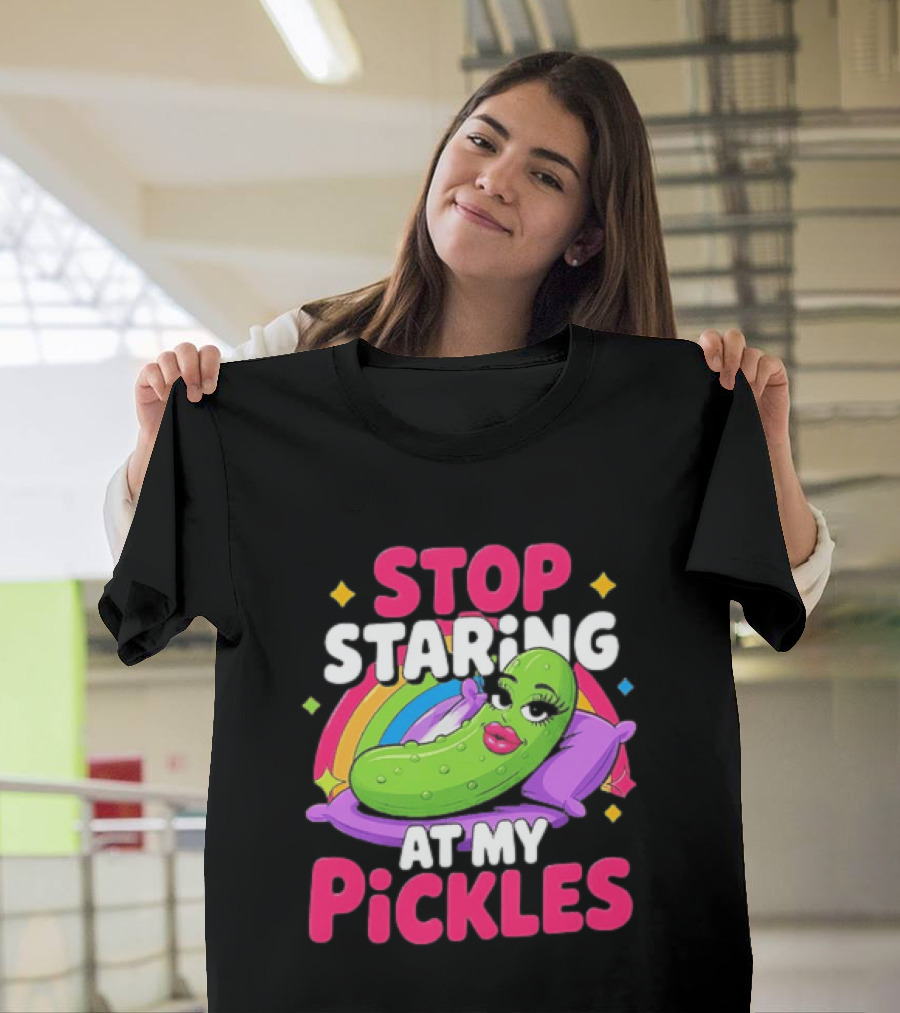 Stop Staring At My Pickles Pillow Rainbow T-Shirt