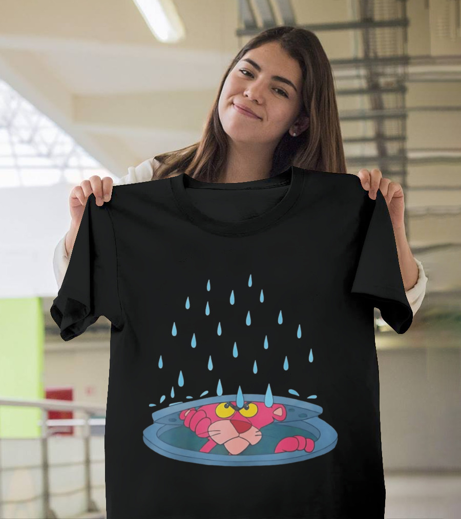 Pink Panther Peek Manhole Rainstorm Scene T-Shirt