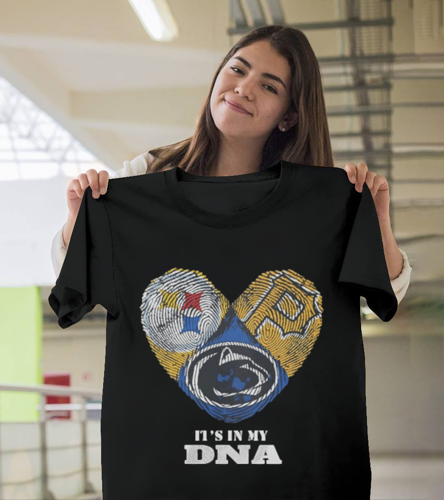 Pittsburgh Steelers Pirates Penn State It's In My DNA Heart Fingerprint T-Shirt