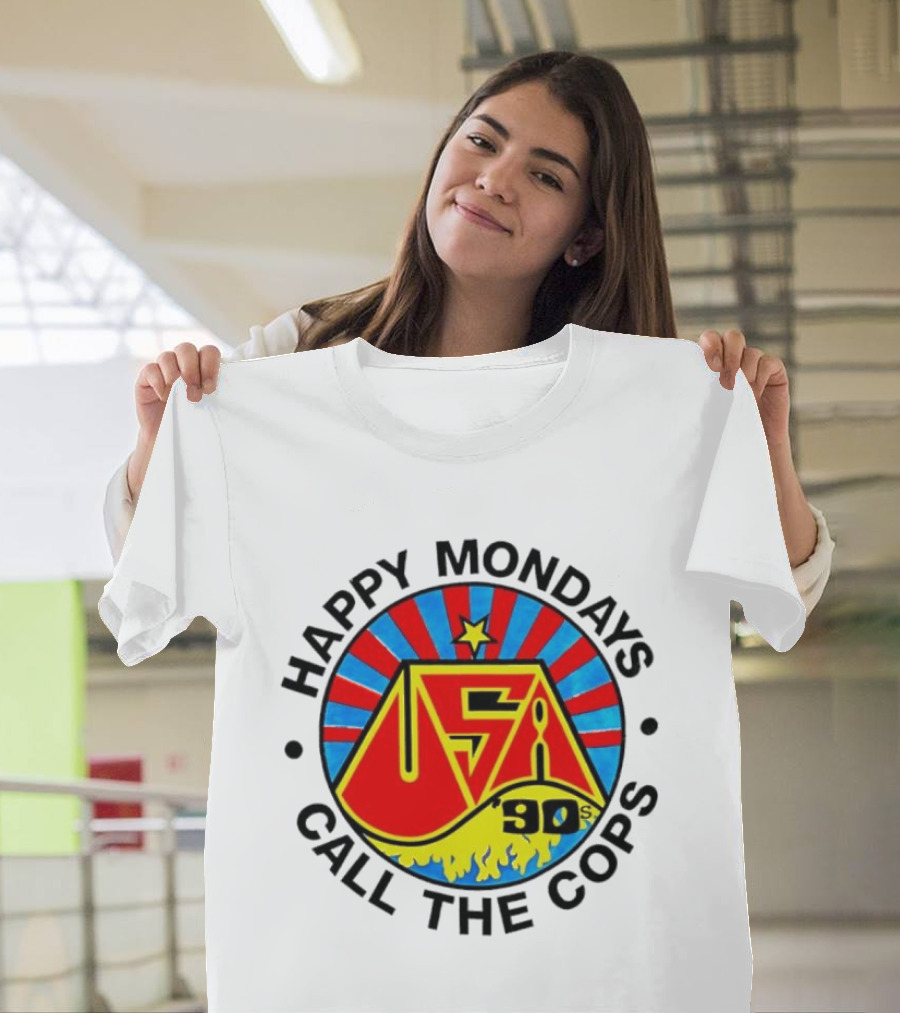 Happy Mondays USA 90s Call The Cops Band Music Manchester England Rock T-Shirt