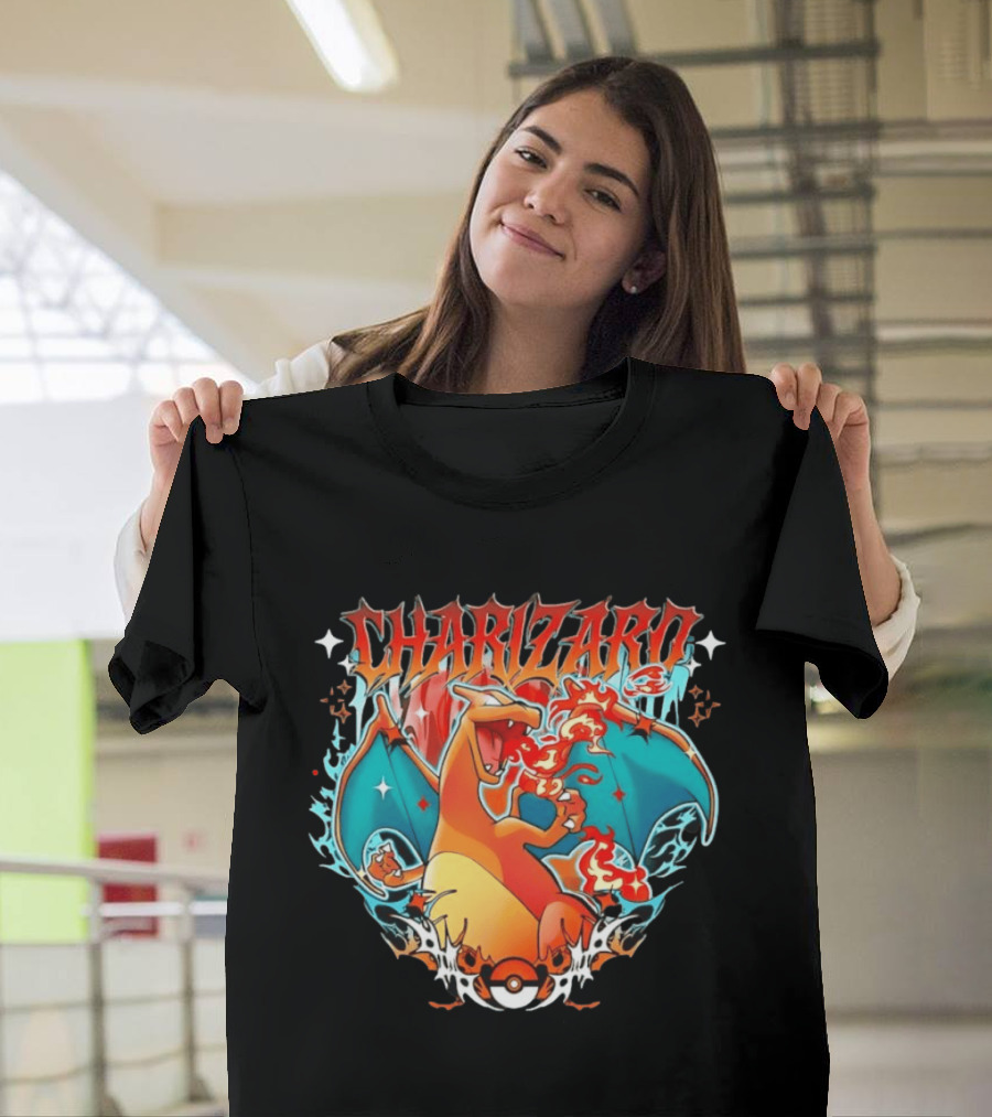 Charizard Pokemon CHARIZARO Fire Dragon With Pokeball And Flames T-Shirt