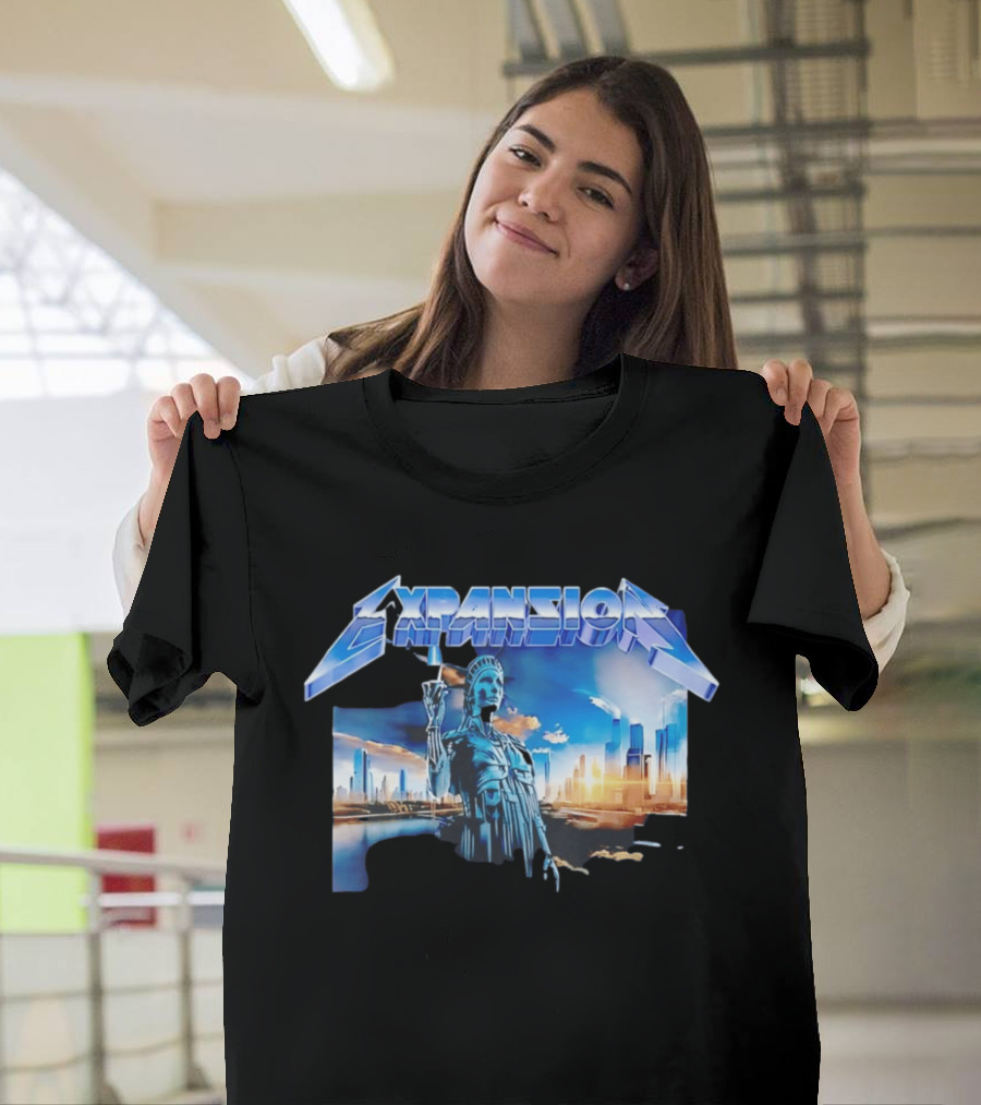 Expansion Futuristic Landmark Metallic Cityscape T-Shirt