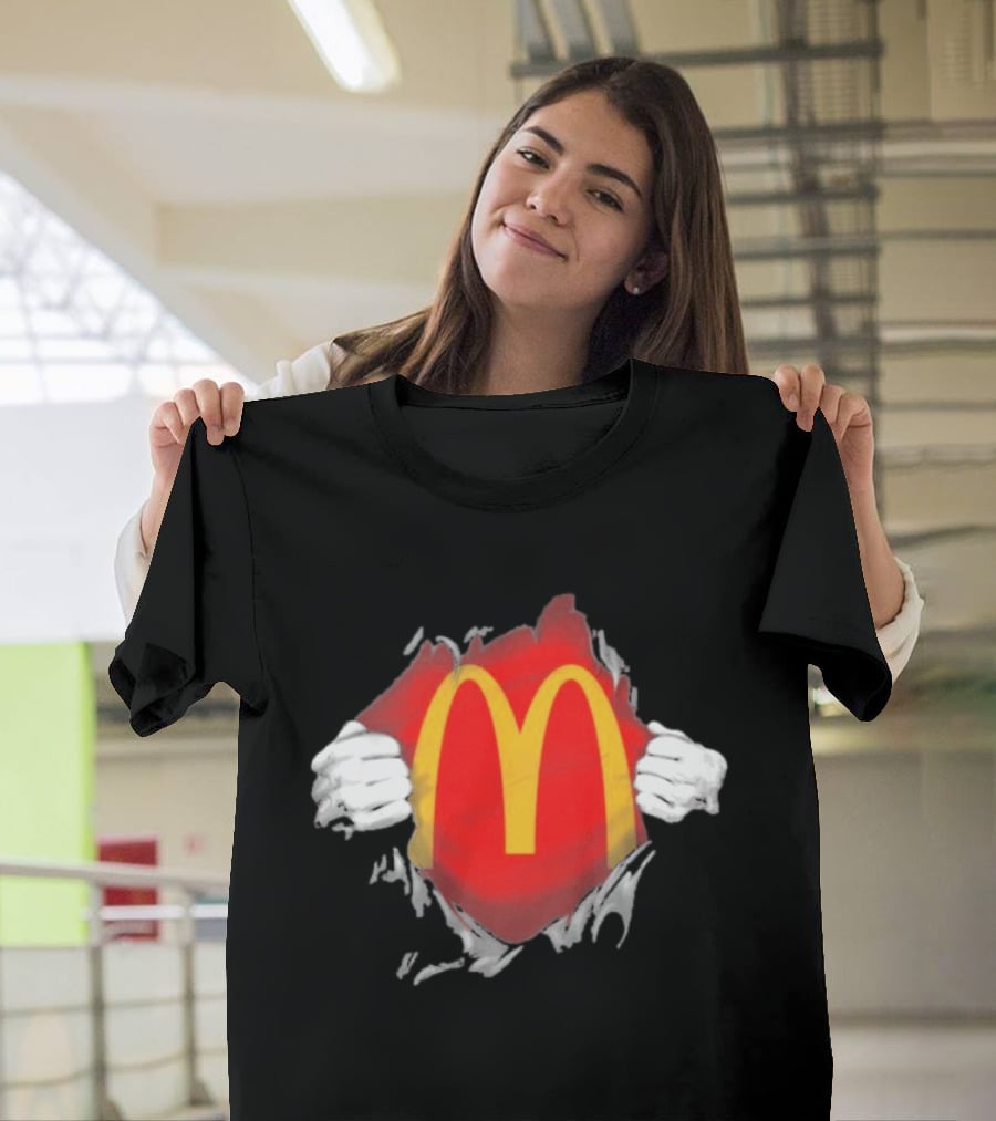 McDonald's Iconic Golden Arches Superhero Ripped Chest Employee T-Shirt