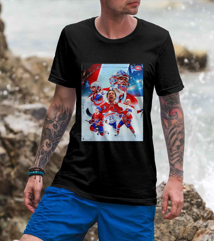 Montreal Canadiens Players And Goalkeeper Collage Featuring Number 20 T-Shirt