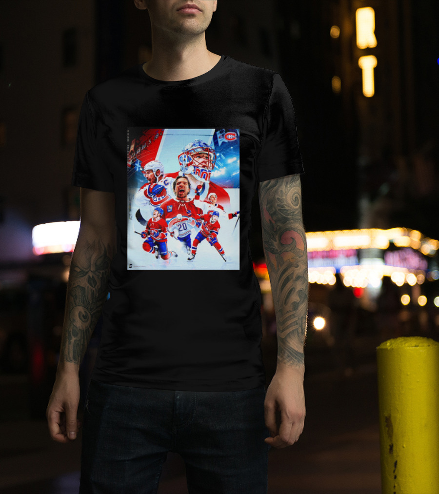 Montreal Canadiens Players And Goalkeeper Collage Featuring Number 20 T-Shirt