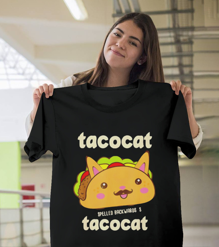 Tacocat Spelled Backwards Funny Meme Cartoon Palindrome Cat T-Shirt